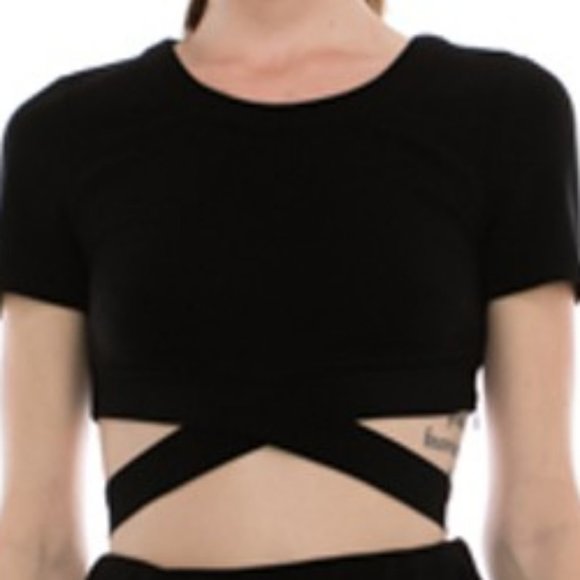 Criss Cross Cut Out Crop Top - Picture 2 of 4